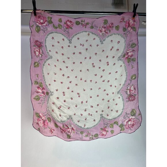 Vintage 60s Floral Handkerchief Scarf Pink & White Delicate Print - Picture 11 of 16